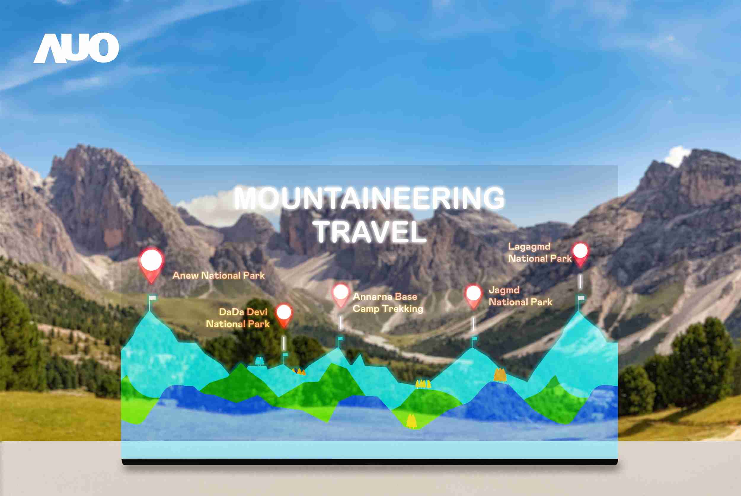 万利展示全球单片尺寸最大(*)42吋透明Micro LED显示器拼接而成的〝64吋透明Micro LED显示器〞，，，具备高透明度、、、1,000 nits高亮度、、、、广色域、、、、采用三边无边框的无缝拼接等多重特色，，，呈现超高清、、、、细腻画质而不遮挡后方视觉，，，满足层峰需求，，，可广泛运用于零售、、、、艺术展览或商业空间等场域